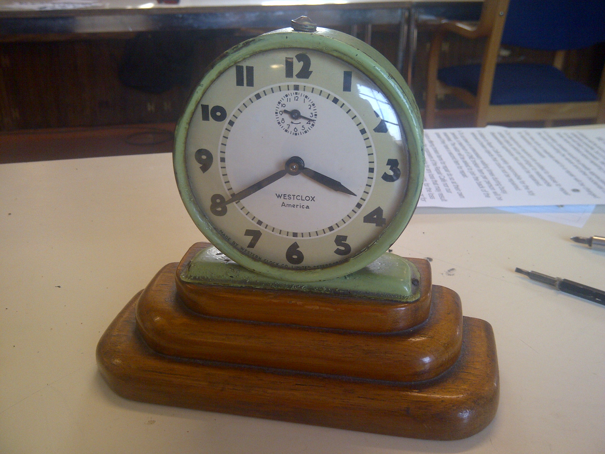This vintage alarm clock was successfully got going again.